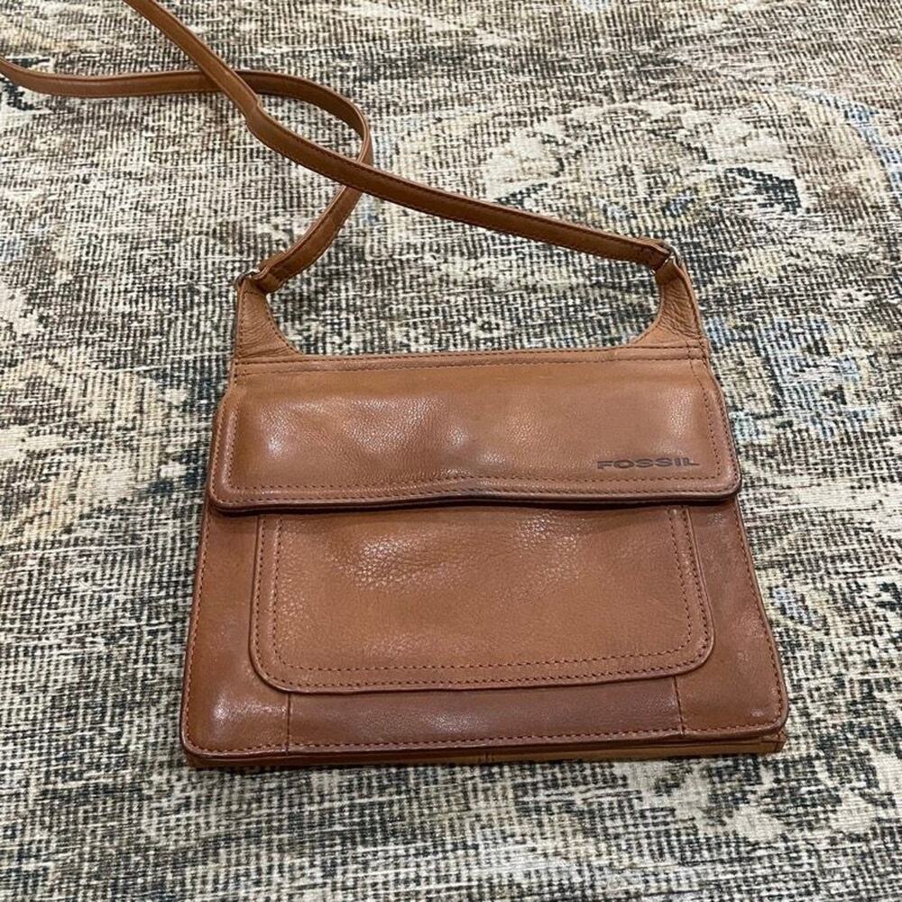 Fossil Brown Leather Crossbody Wallet Organizer Bag Flap Purse Vintage